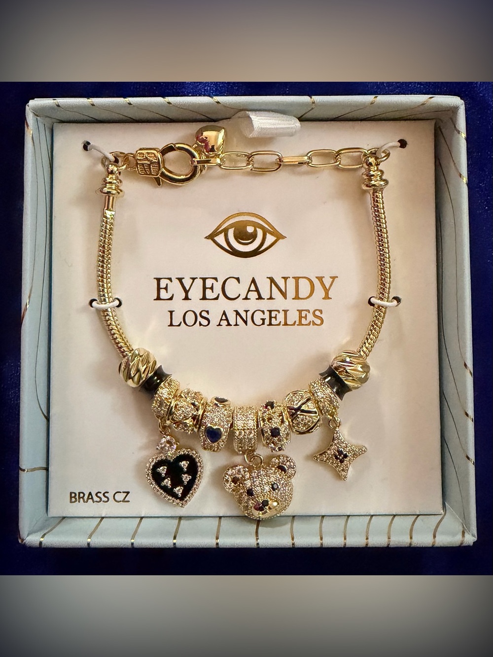 eye candy Gold-Tone Charm Bracelet with Black Enamel Accents